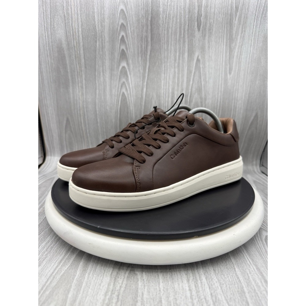 Calvin Klein Wivlo Mens Size 9 M Dark Brown Casual Leather Lace Up Sneakers NEW